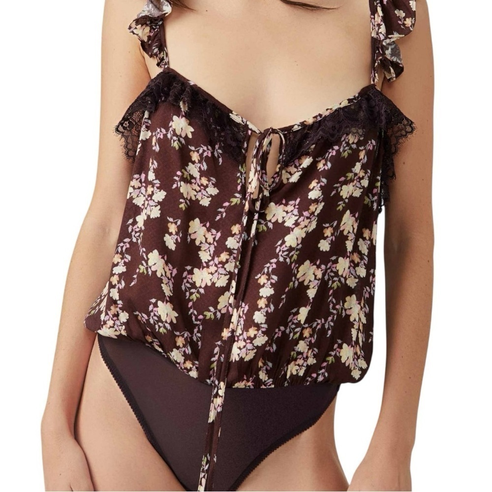 NWOT Intimately Free People Bodysuit Take It Away brown and pink Floral SZ M